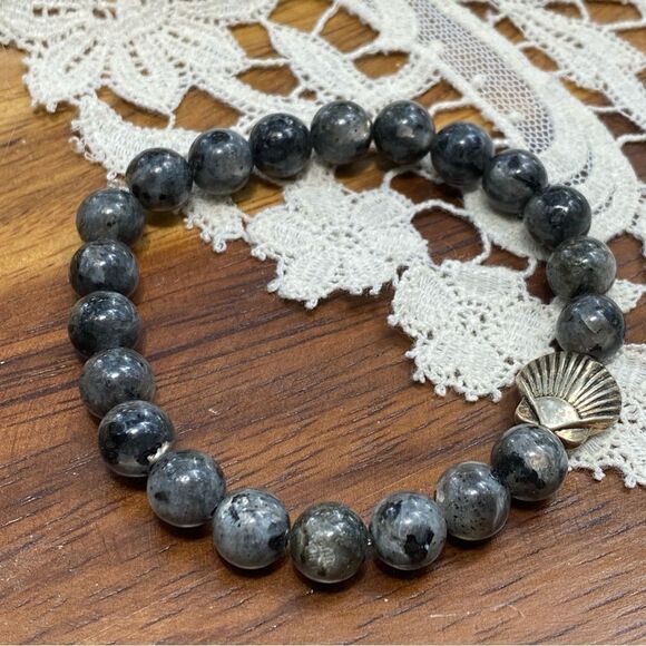 Larvikite handmade crystal bracelet shell charm 7” average wrist - Picture 1 of 2